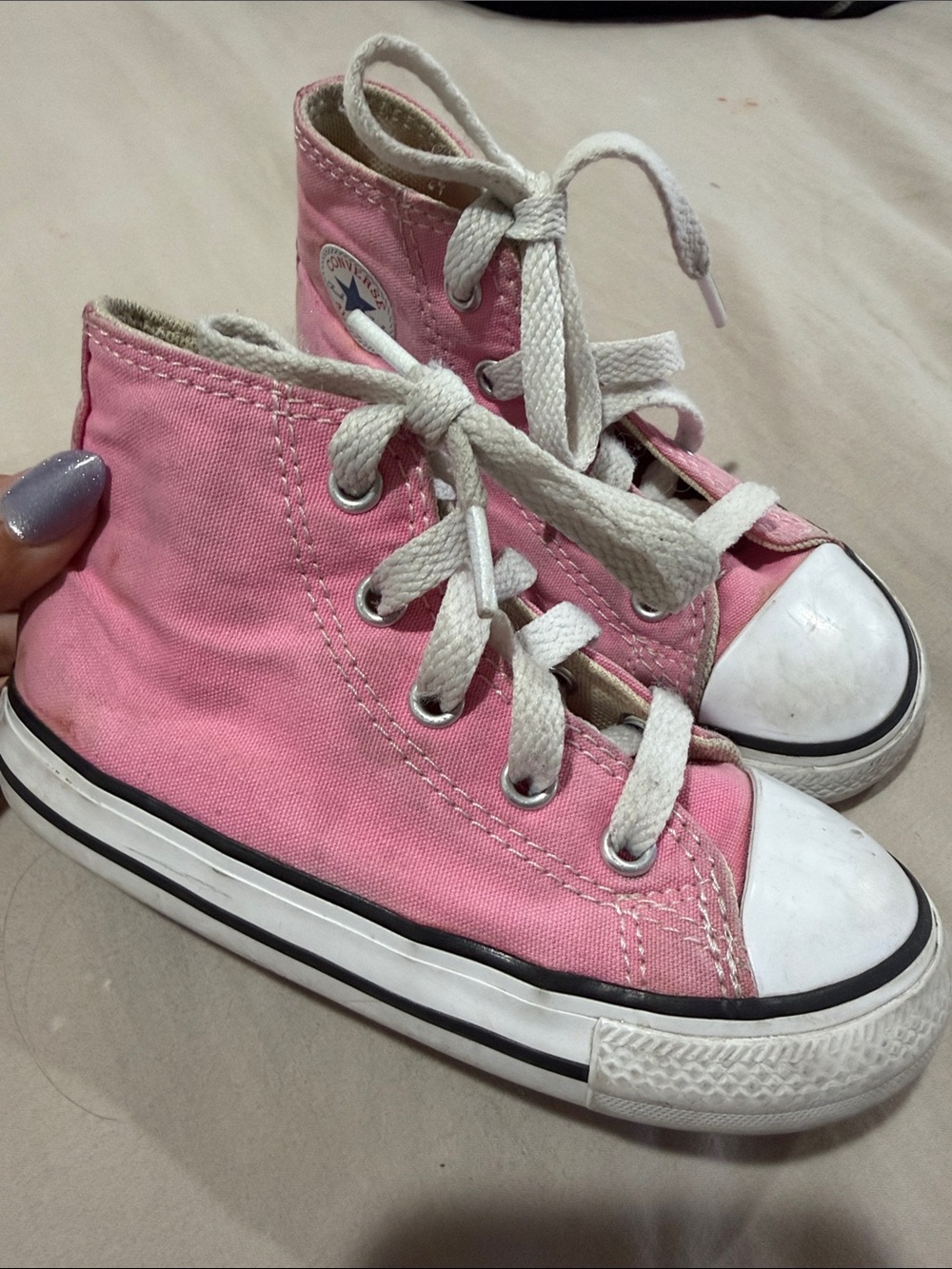 Converse Kids Pink High Top Canvas Sneakers with White Laces